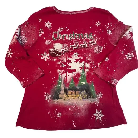 Studio Gem Top Women Large Ugly Christmas Tree Holiday Festive Snow Flakes Shirt - Picture 7 of 10